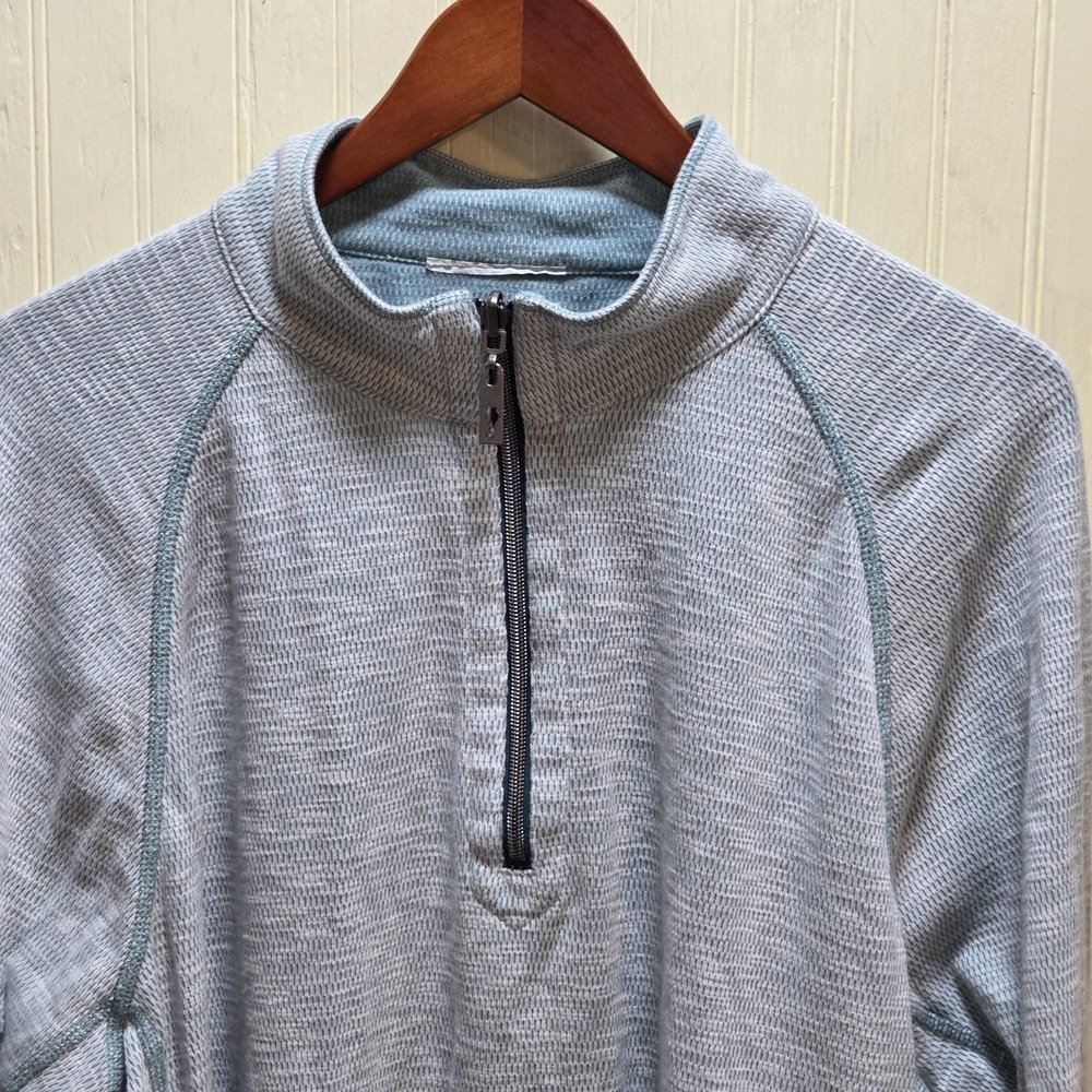 Tommy Bahama Sweater Mens XL Blue Stripe Waffle‎ Quarter Zip Mock Neck Pullover